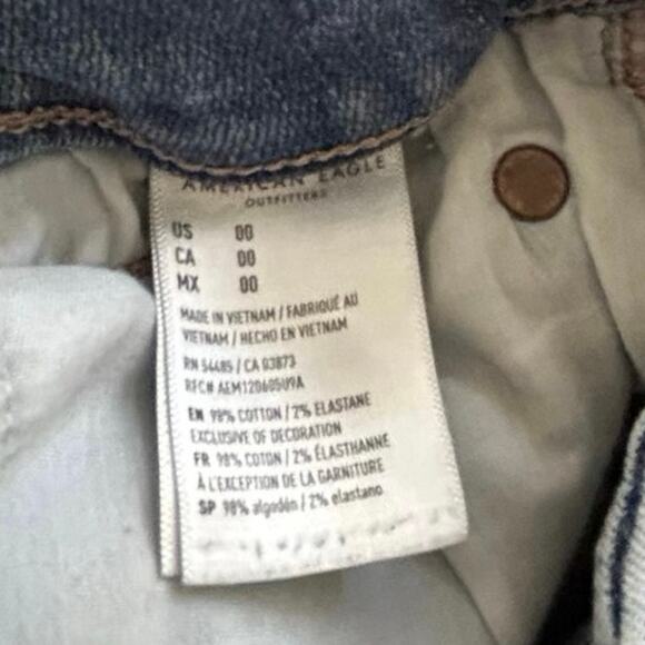 AE Women Super Stretch Distressed Mid Rise Denim Jean Short Shorts Blue Size 00 - Picture 5 of 6